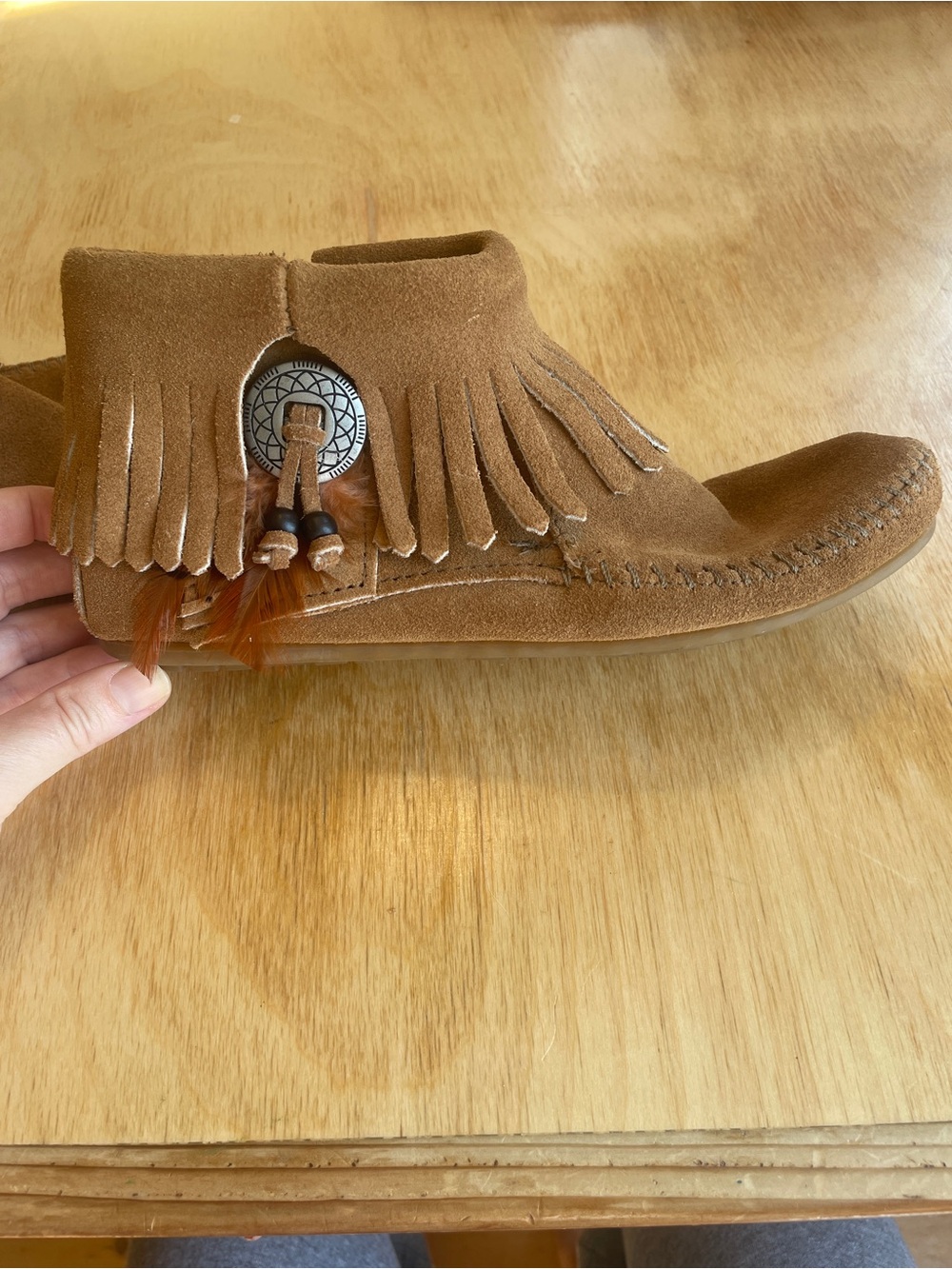 Minnetonka Brown Suede Fringe Ankle Moccasins Boho